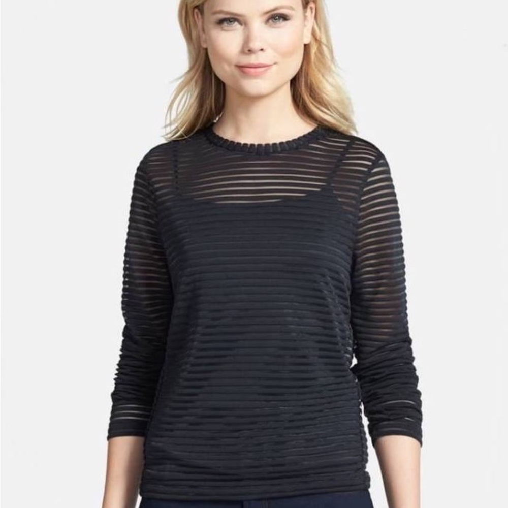 NWT Trouve Illusion Mesh Striped Top